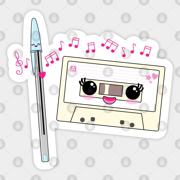 Cute pen and cassette love Sticker by Pendientera